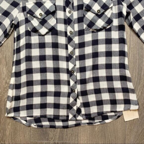 Anthropologie Ash & Ember Button Down Front Shirt Flannel Plaid Black Size Small - Picture 12 of 14